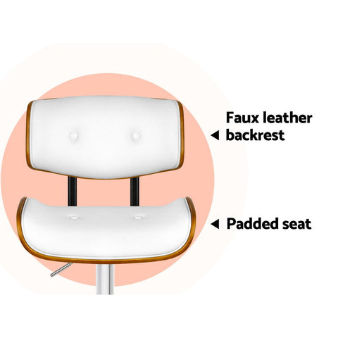 Artiss 2x Bar Stools Gas Lift Leather White Chez Guru