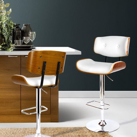 Artiss 2x Bar Stools Gas Lift Leather White Chez Guru