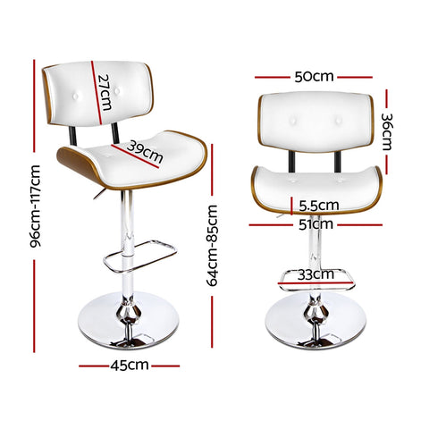 Artiss 4x Bar Stools Gas Lift Leather White Chez Guru