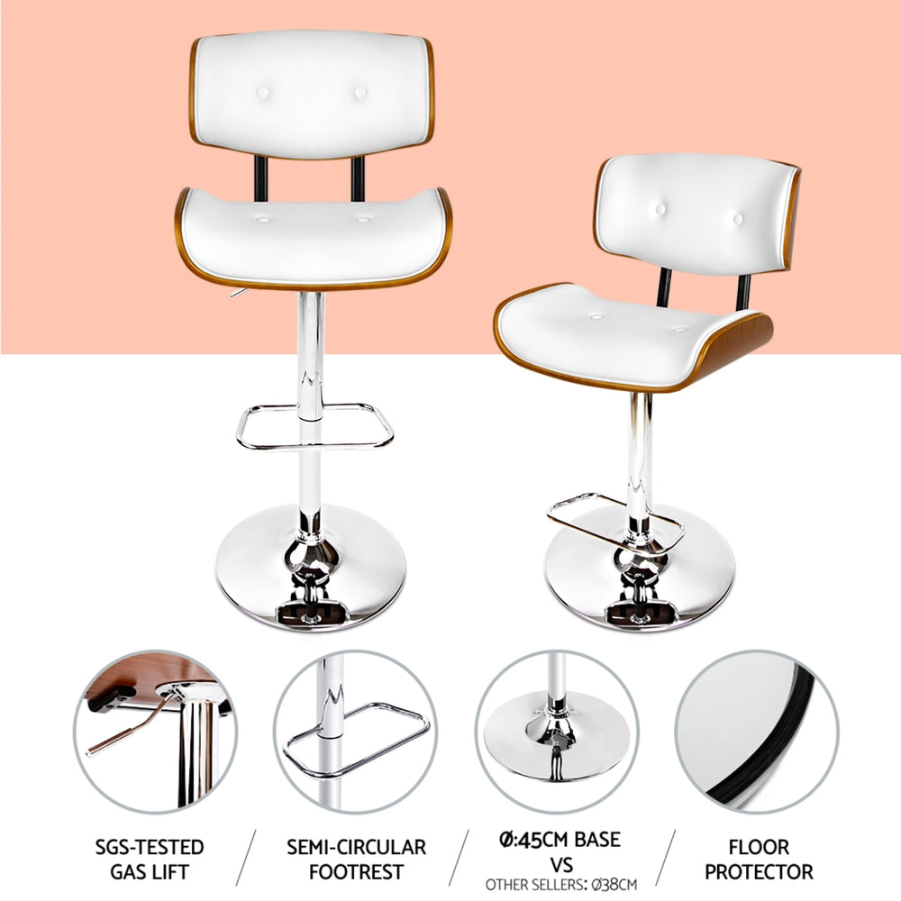 Artiss 4x Bar Stools Gas Lift Leather White Chez Guru