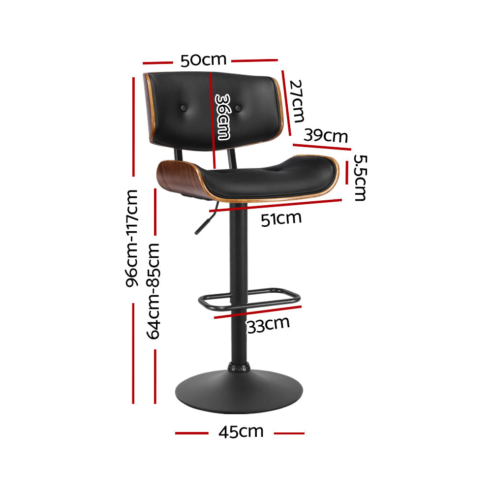 Artiss Bar Stools Gas Lift Leather All Black Chez Guru