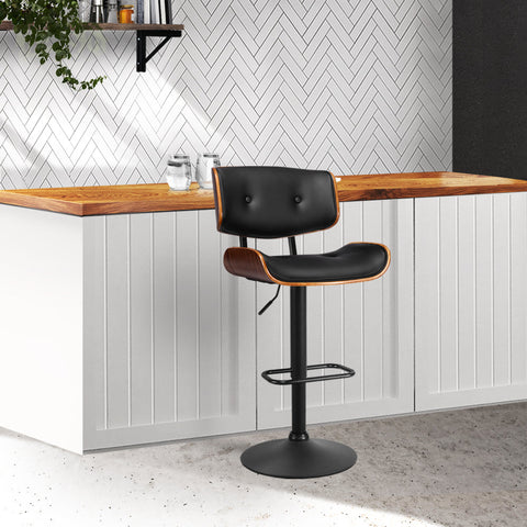 Artiss Bar Stools Gas Lift Leather All Black Chez Guru