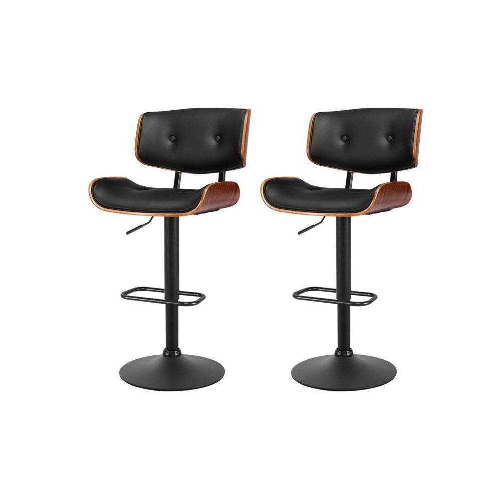 Artiss 2x Bar Stools Gas Lift Leather All Black Chez Guru