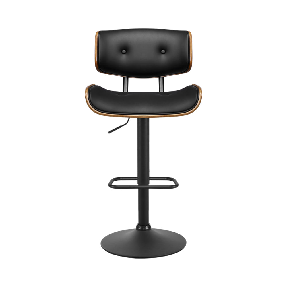 Artiss 2x Bar Stools Gas Lift Leather All Black Chez Guru