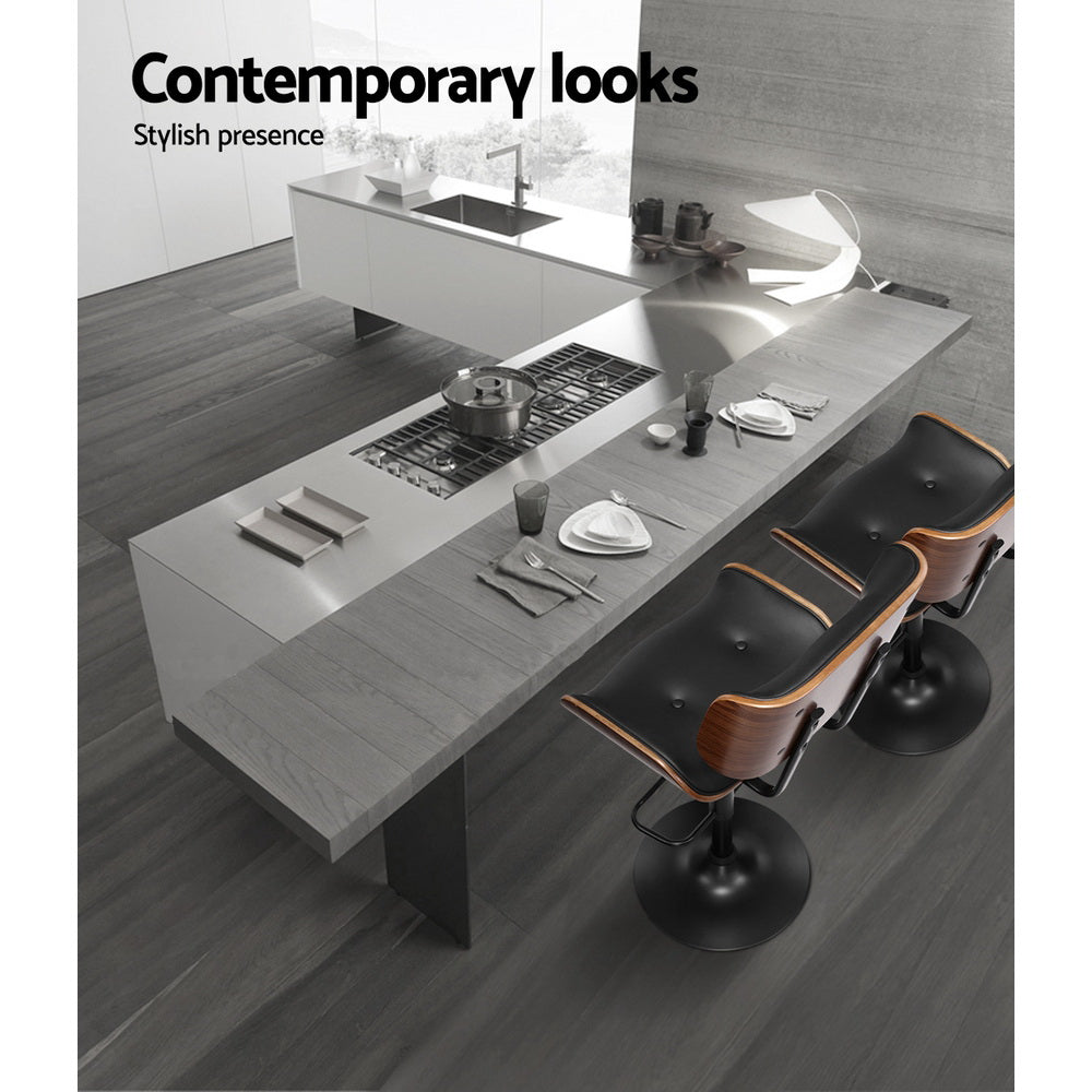 Artiss 2x Bar Stools Gas Lift Leather All Black Chez Guru