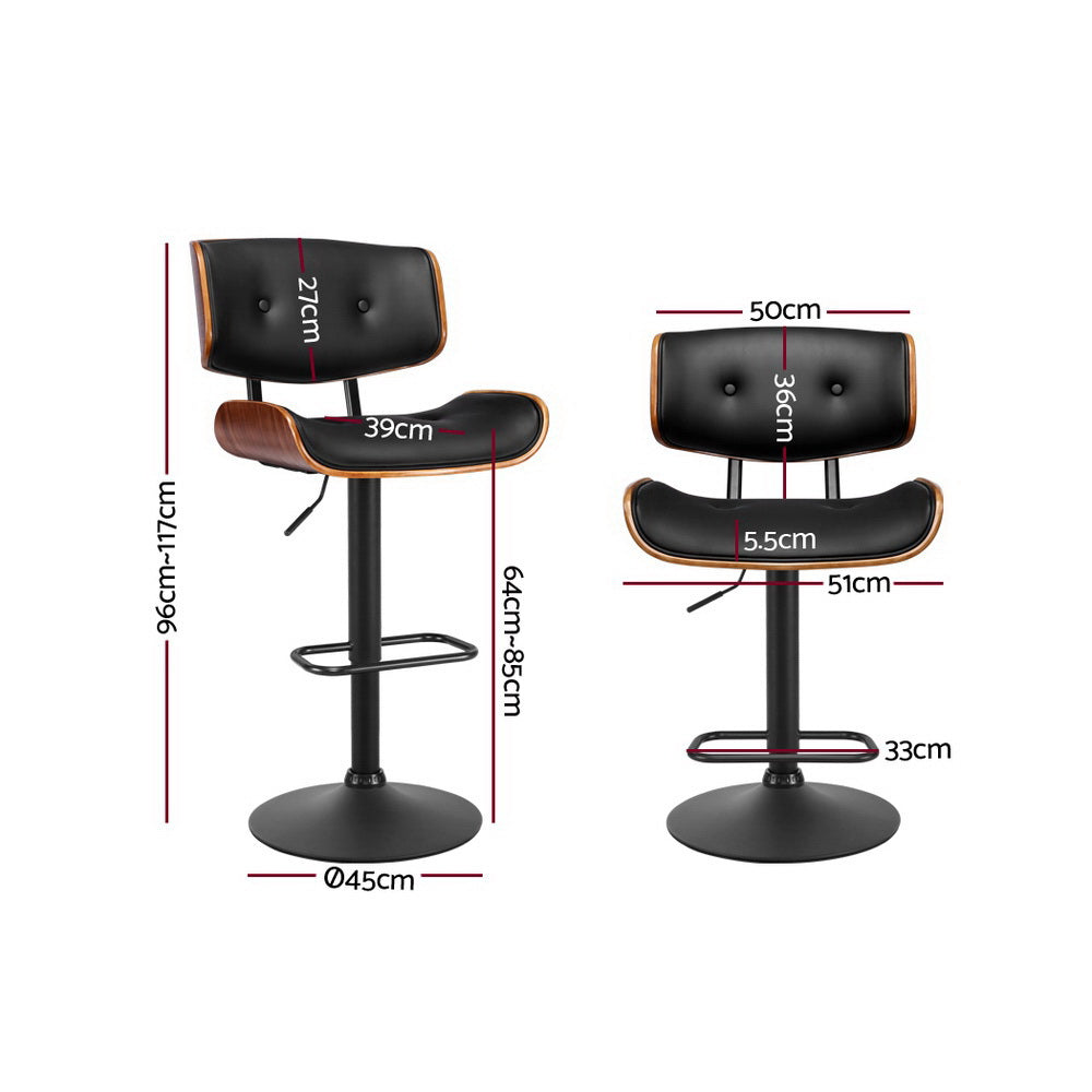 Artiss 4x Bar Stools Gas Lift Leather All Black Chez Guru