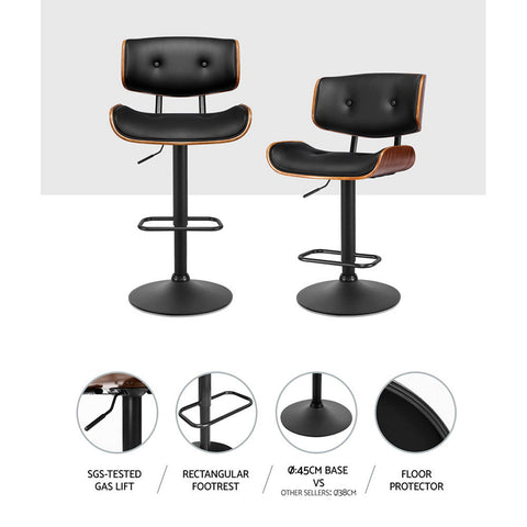 Artiss 4x Bar Stools Gas Lift Leather All Black Chez Guru