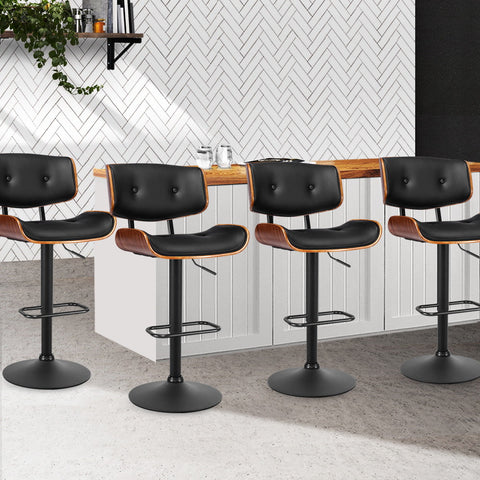 Artiss 4x Bar Stools Gas Lift Leather All Black Chez Guru