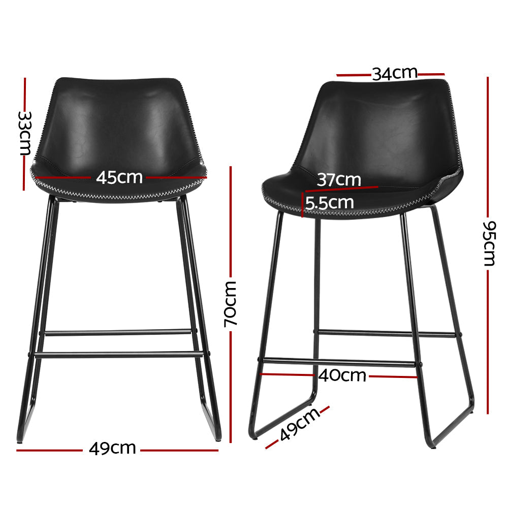 Artiss Bar Stools Kitchen Counter Barstools Leather Metal Chairs Black x2 Chez Guru