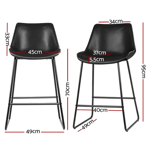 Artiss Bar Stools Kitchen Counter Barstools Leather Metal Chairs Black x2 Chez Guru