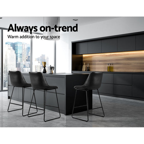 Artiss Bar Stools Kitchen Counter Barstools Leather Metal Chairs Black x2 Chez Guru