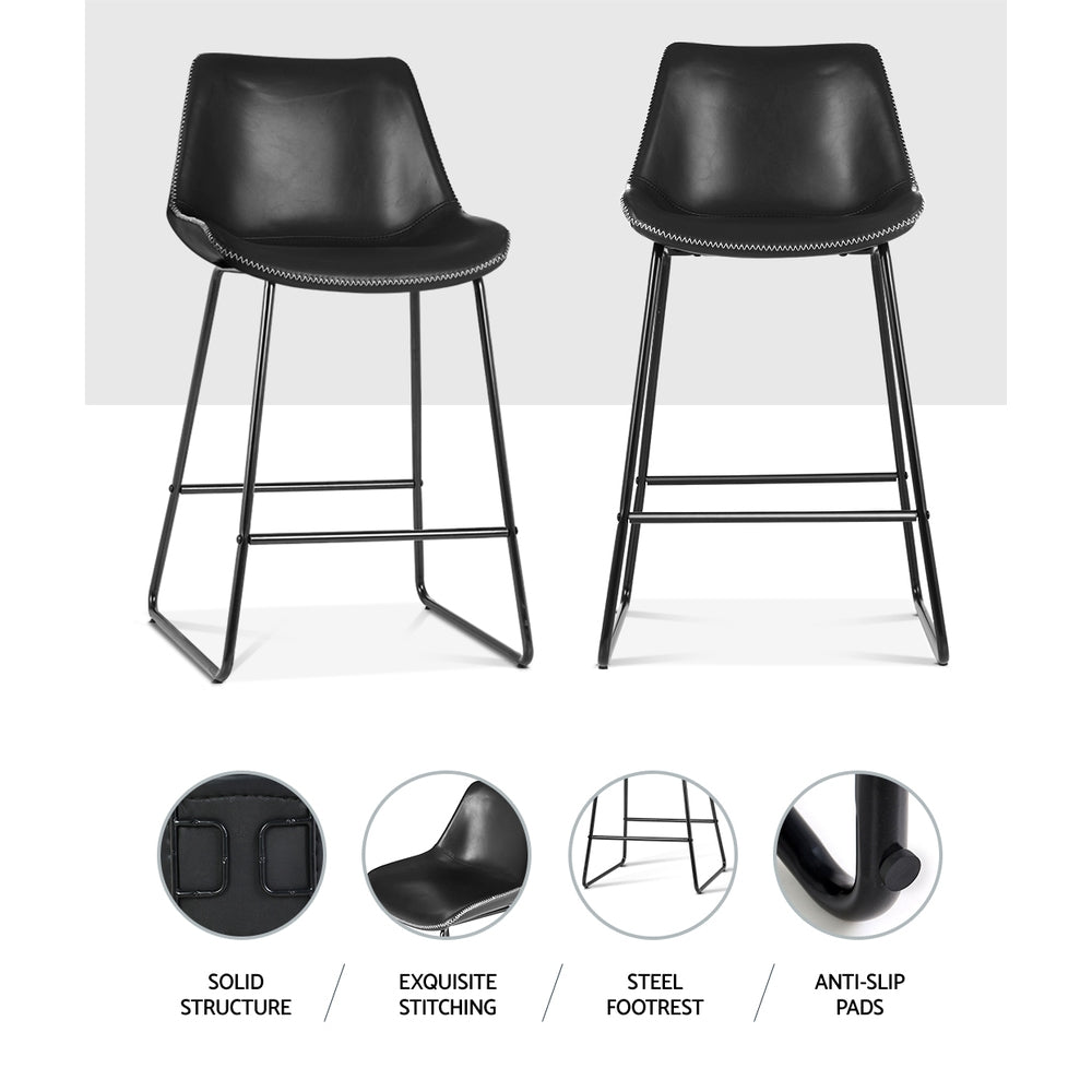 Artiss Bar Stools Kitchen Counter Barstools Leather Metal Chairs Black x2 Chez Guru