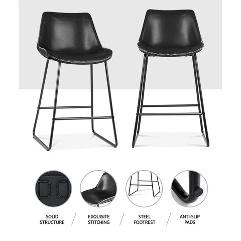 Artiss Bar Stools Kitchen Counter Barstools Leather Metal Chairs Black x2 Chez Guru