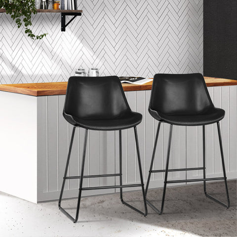 Artiss Bar Stools Kitchen Counter Barstools Leather Metal Chairs Black x2 Chez Guru