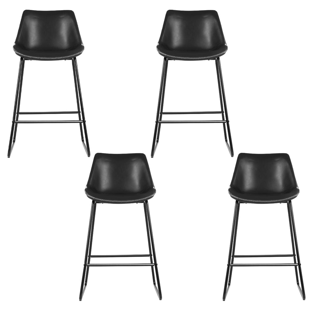 Artiss 4x Bar Stools Leather Padded Metal Legs Black Chez Guru