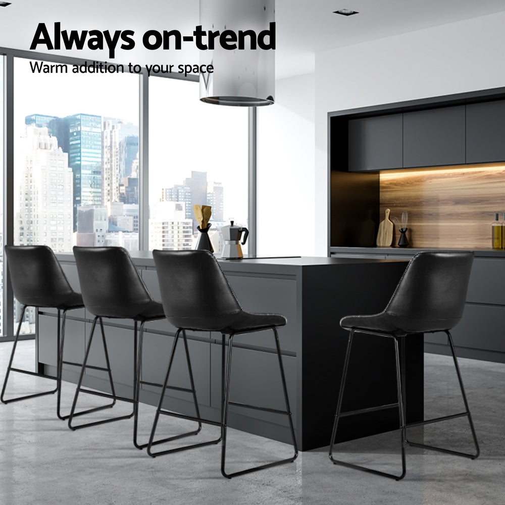 Artiss 4x Bar Stools Leather Padded Metal Legs Black Chez Guru