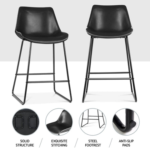 Artiss 4x Bar Stools Leather Padded Metal Legs Black Chez Guru
