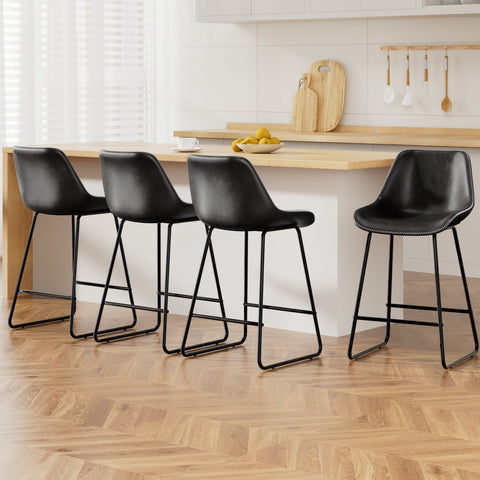 Artiss 4x Bar Stools Leather Padded Metal Legs Black Chez Guru