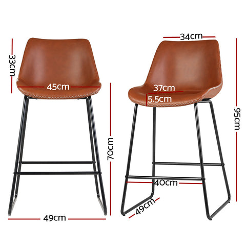 Artiss Bar Stools Kitchen Counter Barstools Leather Metal Chairs Brown x2 Chez Guru