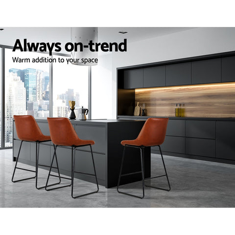 Artiss Bar Stools Kitchen Counter Barstools Leather Metal Chairs Brown x2 Chez Guru
