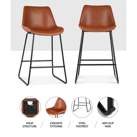 Artiss Bar Stools Kitchen Counter Barstools Leather Metal Chairs Brown x2 Chez Guru