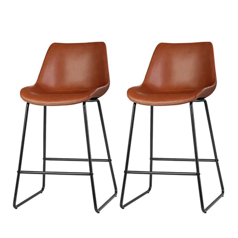 Artiss Bar Stools Kitchen Counter Barstools Leather Metal Chairs Brown x2 Chez Guru
