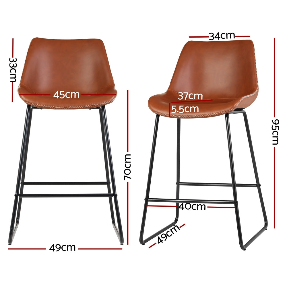 Artiss 4x Bar Stools Leather Padded Metal Legs Brown Chez Guru