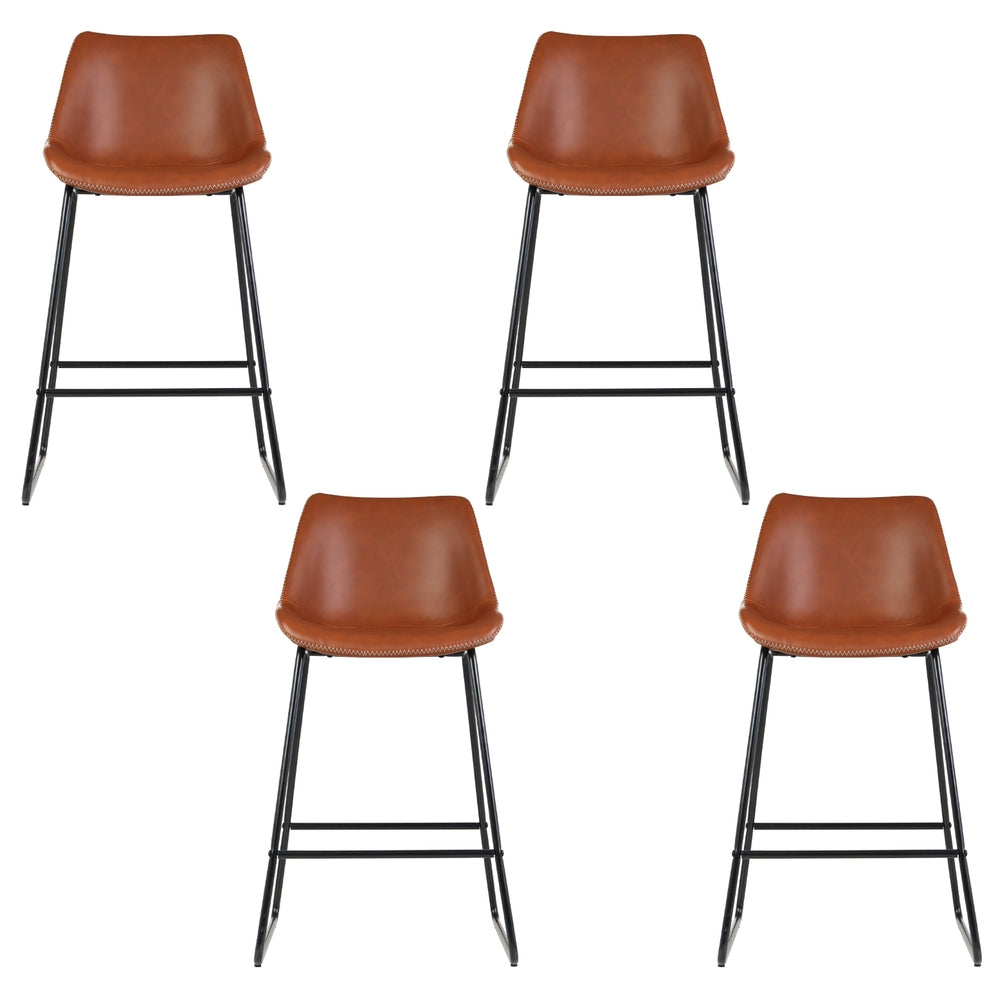 Artiss 4x Bar Stools Leather Padded Metal Legs Brown Chez Guru
