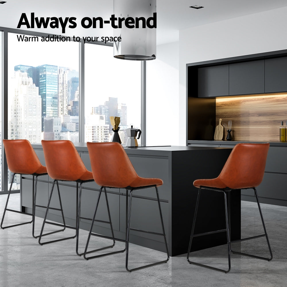 Artiss 4x Bar Stools Leather Padded Metal Legs Brown Chez Guru