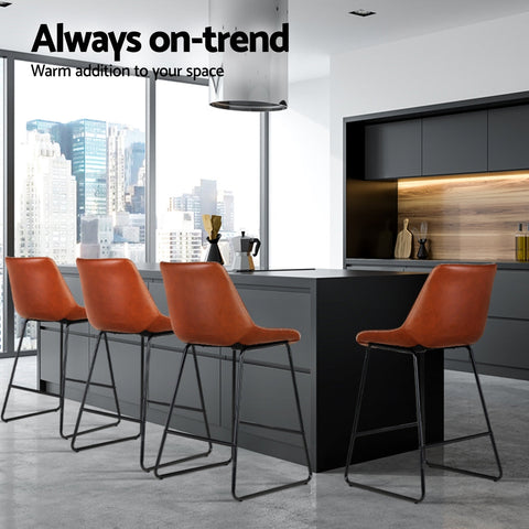Artiss 4x Bar Stools Leather Padded Metal Legs Brown Chez Guru