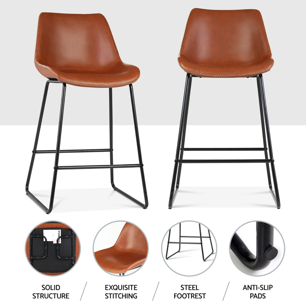 Artiss 4x Bar Stools Leather Padded Metal Legs Brown Chez Guru
