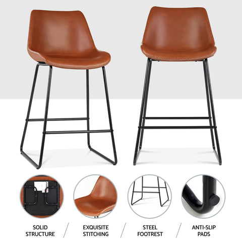 Artiss 4x Bar Stools Leather Padded Metal Legs Brown Chez Guru
