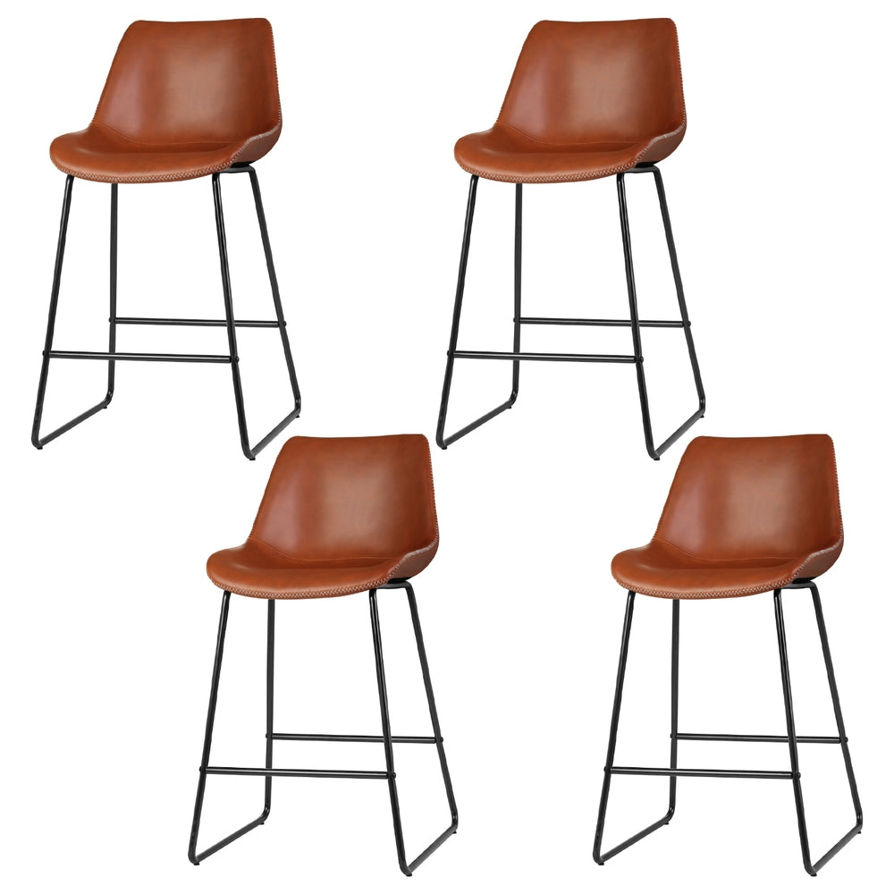 Artiss 4x Bar Stools Leather Padded Metal Legs Brown Chez Guru