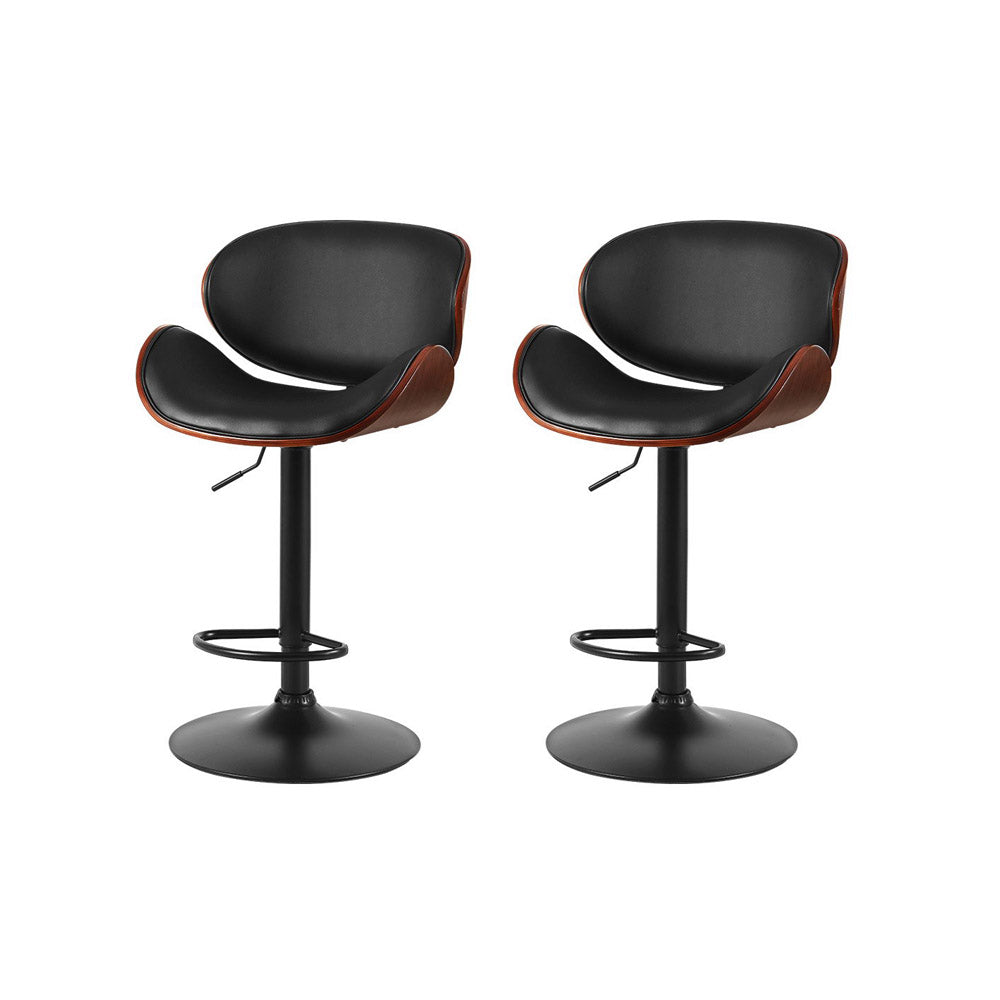 Artiss Bar Stools Kitchen Leather Barstools Swivel Gas Lift Chairs Black x2 Chez Guru