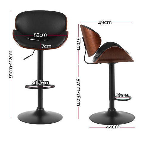Artiss Bar Stools Kitchen Leather Barstools Swivel Gas Lift Chairs Black x2 Chez Guru