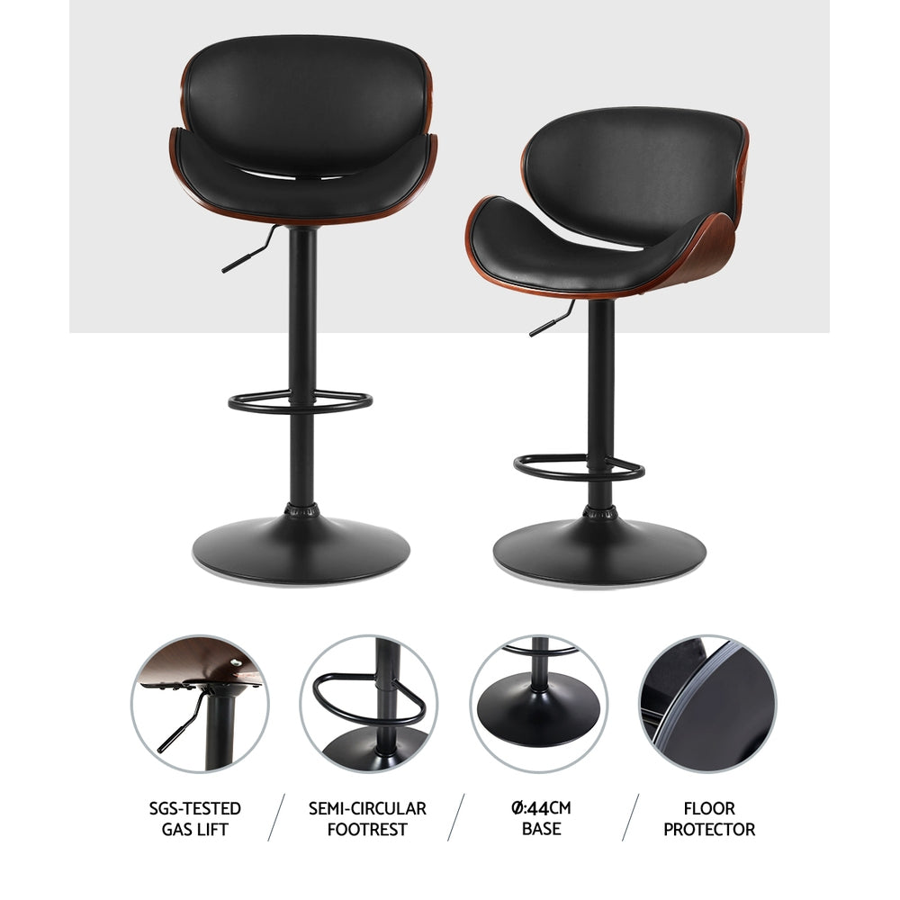 Artiss Bar Stools Kitchen Leather Barstools Swivel Gas Lift Chairs Black x2 Chez Guru