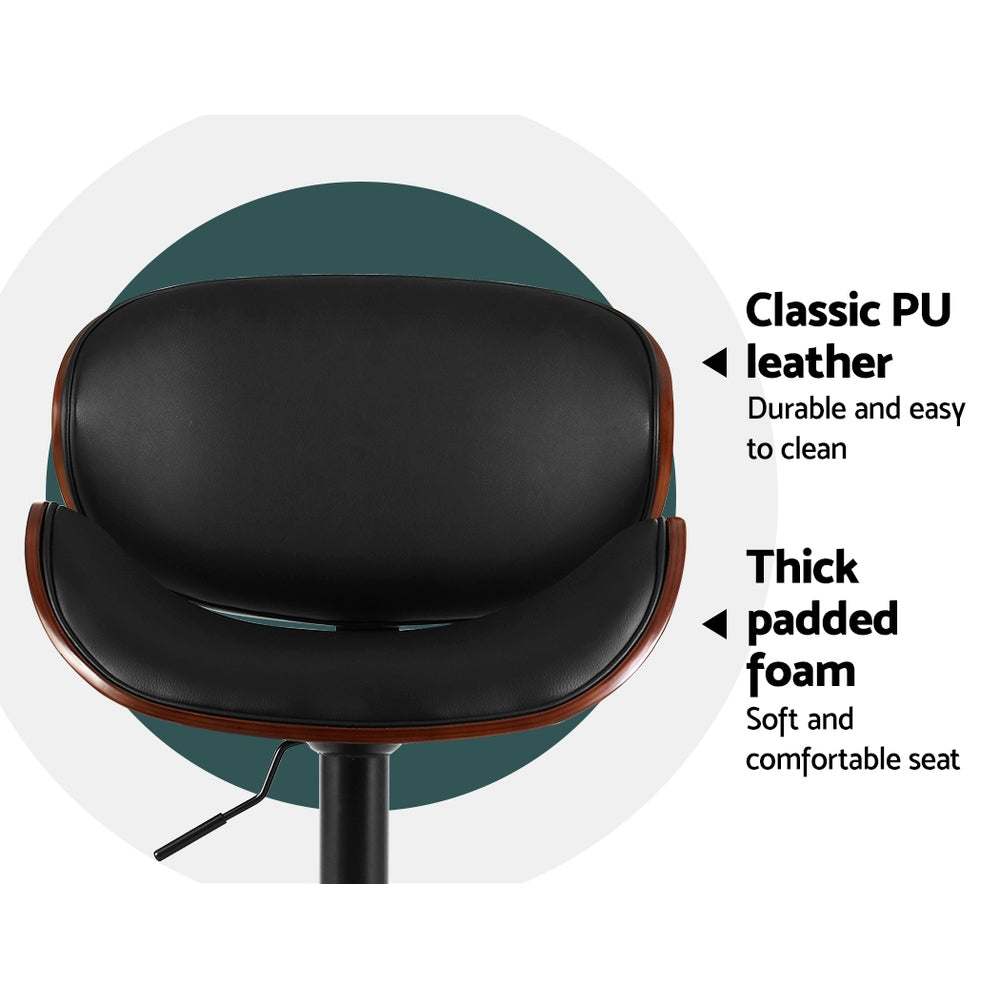 Artiss Bar Stools Kitchen Leather Barstools Swivel Gas Lift Chairs Black x2 Chez Guru