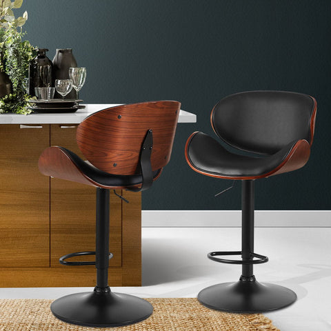 Artiss Bar Stools Kitchen Leather Barstools Swivel Gas Lift Chairs Black x2 Chez Guru