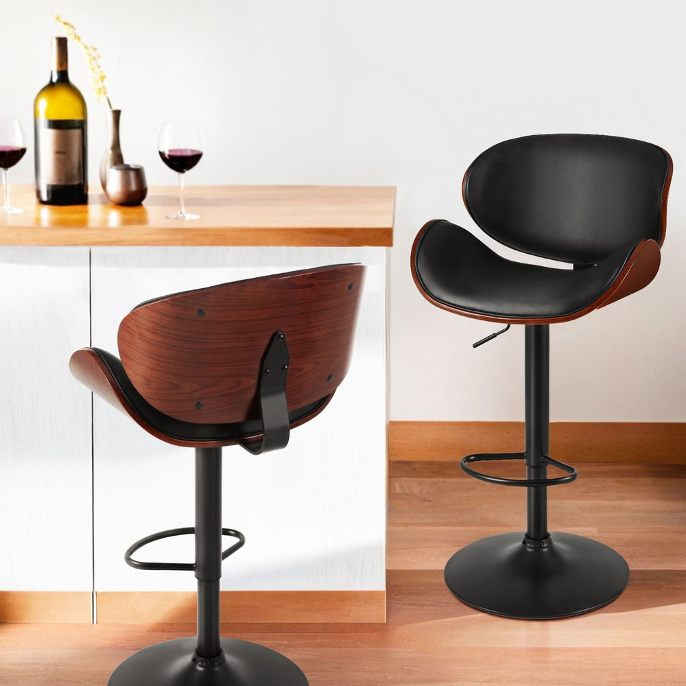 Artiss 4x Bar Stools Gas Lift Leather Padded Black Chez Guru