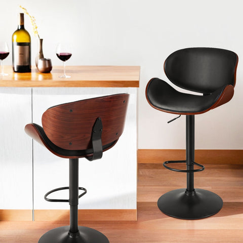Artiss 4x Bar Stools Gas Lift Leather Padded Black Chez Guru