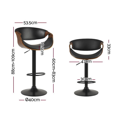 Artiss Bar Stools Gas Lift Leather w/Armrest Chez Guru