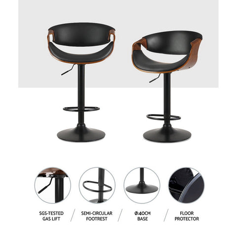 Artiss Bar Stools Gas Lift Leather w/Armrest Chez Guru