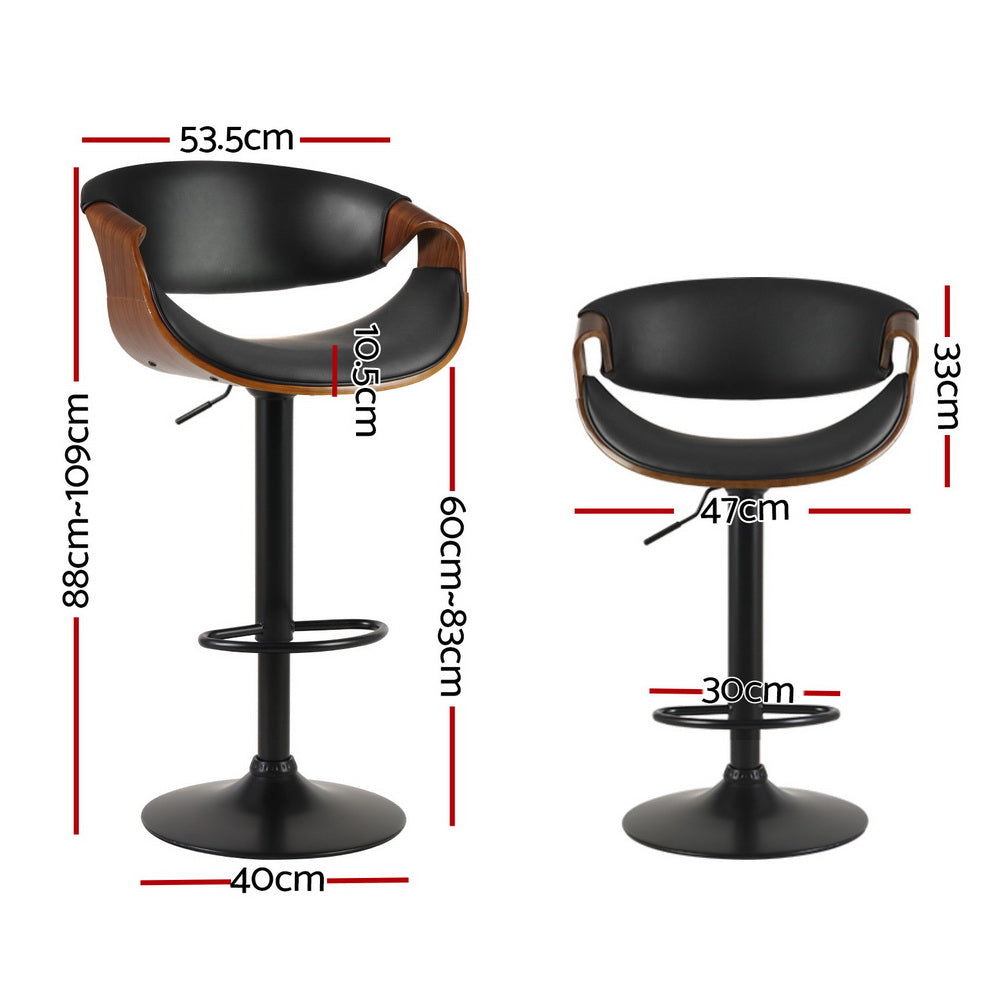 Artiss 4x Bar Stools Gas Lift Leather w/Armrest Chez Guru