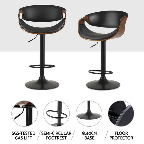 Artiss 4x Bar Stools Gas Lift Leather w/Armrest Chez Guru