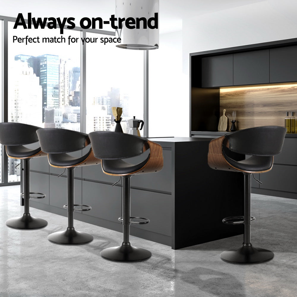Artiss 4x Bar Stools Gas Lift Leather w/Armrest Chez Guru