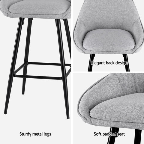 Artiss 2x Bar Stools Upholstered Stool Counter Seat Kitchen Dining Chairs Chez Guru