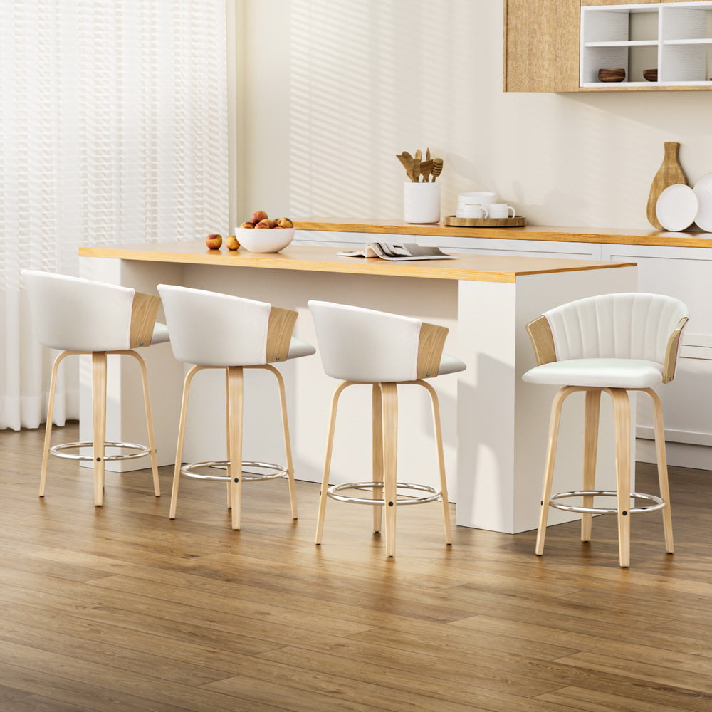 Artiss 4x Bar Stools Swivel Leather Chairs Wooden Chez Guru