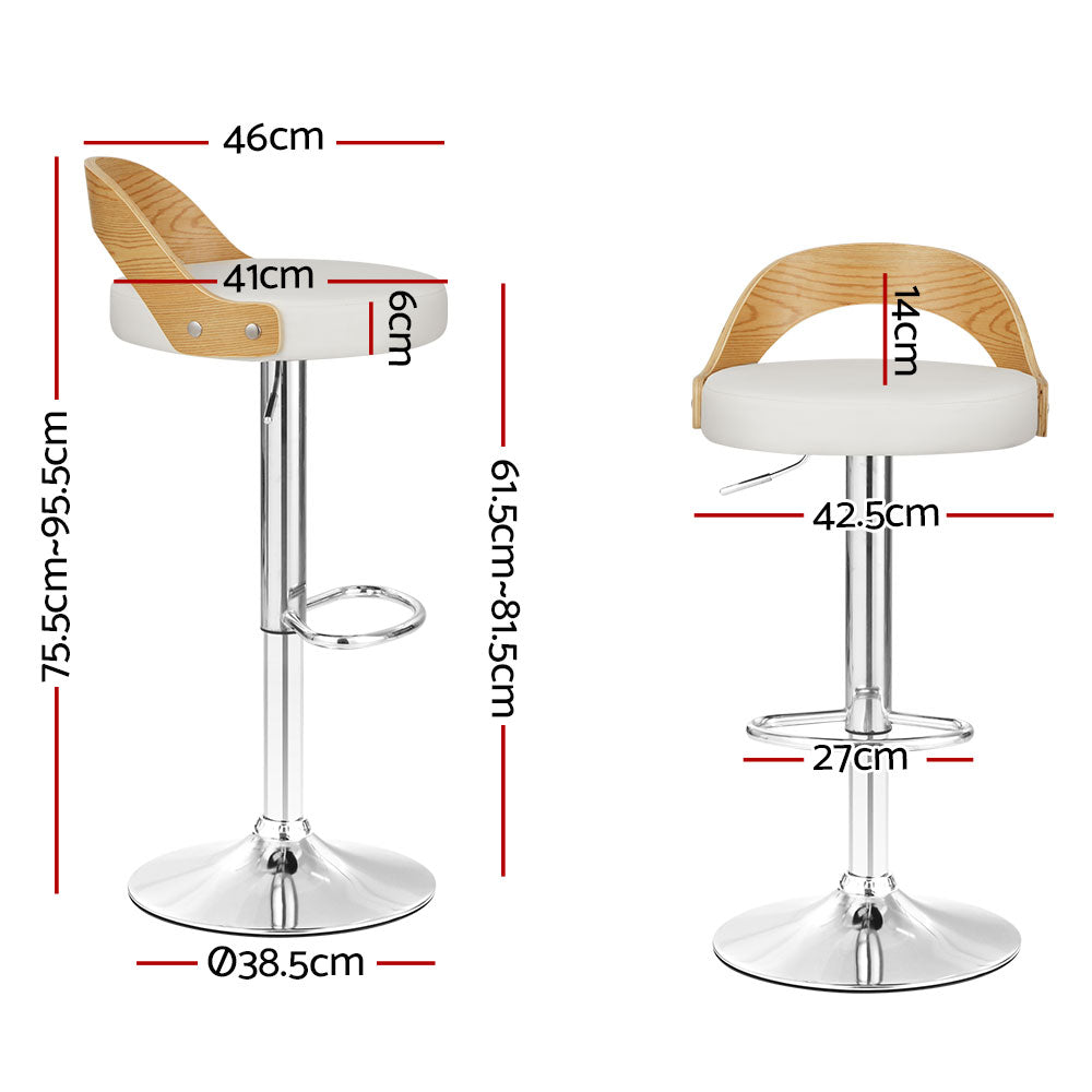 Artiss 2x Bar Stools Adjustable Leather Padded White Chez Guru