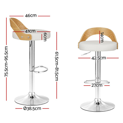 Artiss 2x Bar Stools Adjustable Leather Padded White Chez Guru