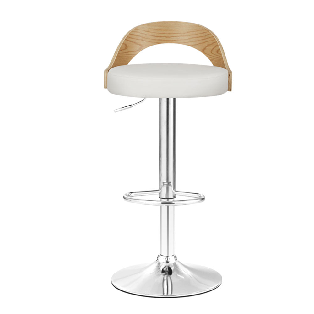 Artiss 2x Bar Stools Adjustable Leather Padded White Chez Guru